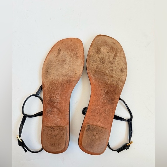 Prada Dark Navy blue leather T strap square toe flat thong sandals EU 38 - Picture 7 of 9